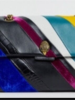 Kurt Geiger Black Multicolor Stripe Leather Clutch